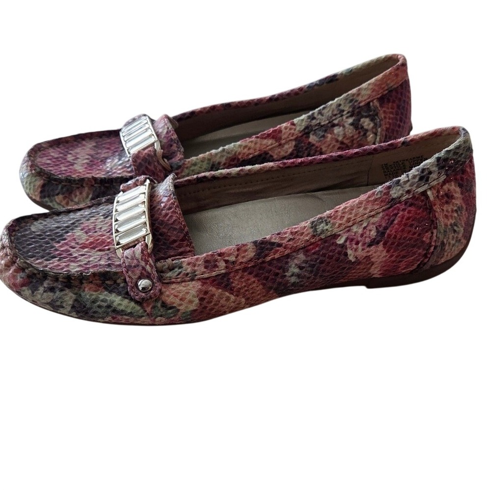 Anne Klein iFlex Floral Snakeskin Loafers Crystal Embellished Pink Multi 7M